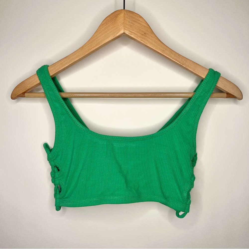 TIMING CROP BIKINI TOP SWIMWEAR SMALL GREEN RIBBED